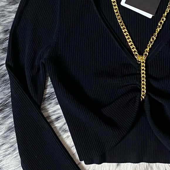 NICHOLAS CHAIN DETAILED “ALMA” RIBBED CROP TOP, S - Picture 9 of 14